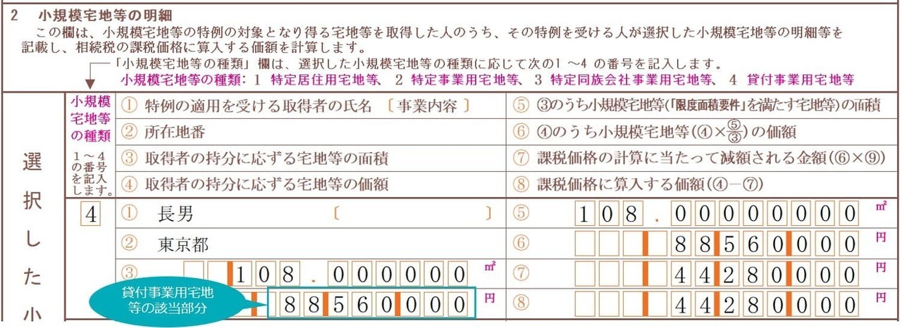 貸付事業用宅地等の該当部分