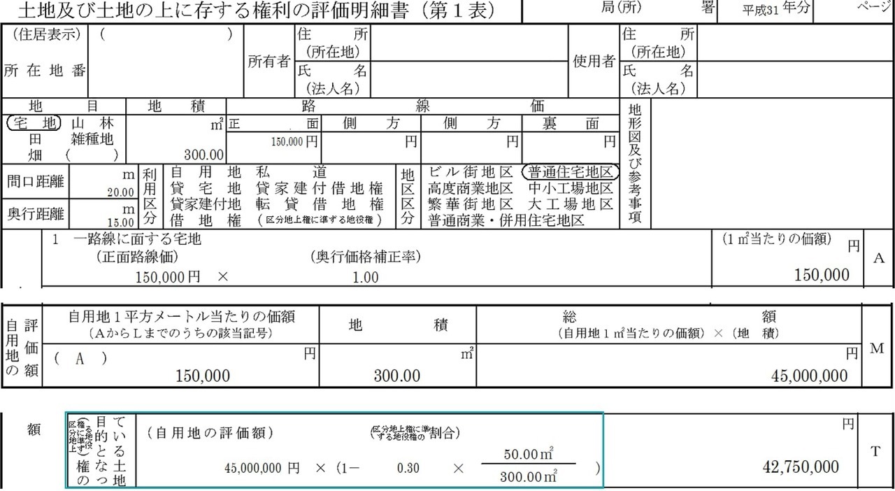 土地及び土地の上に存する権利の評価明細書