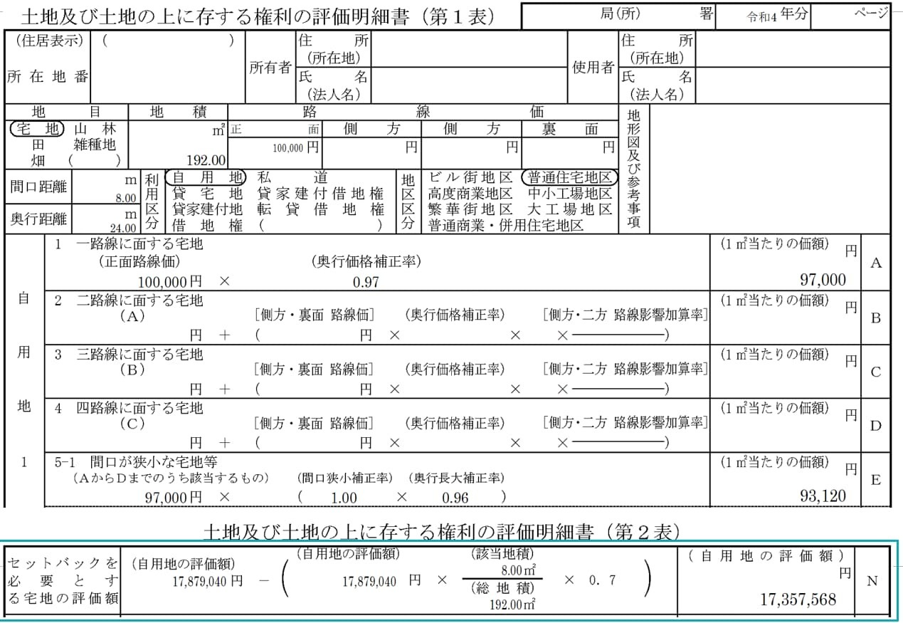 土地及び土地の上に存する権利の評価明細書