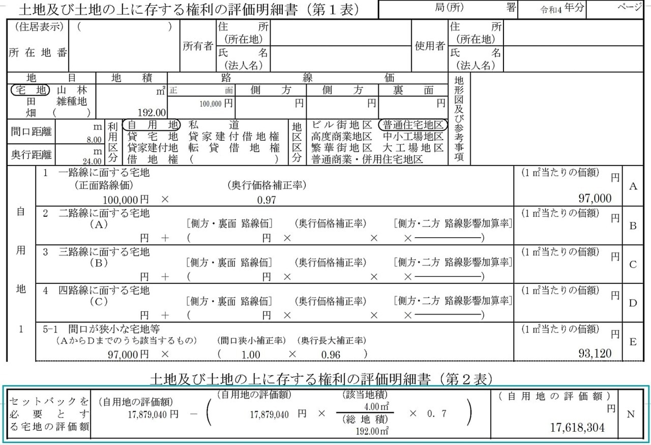 土地及び土地の上に存する権利の評価明細書