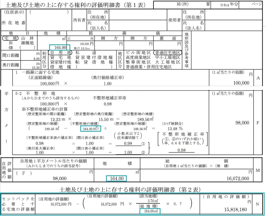 土地及び土地の上に存する権利の評価明細書