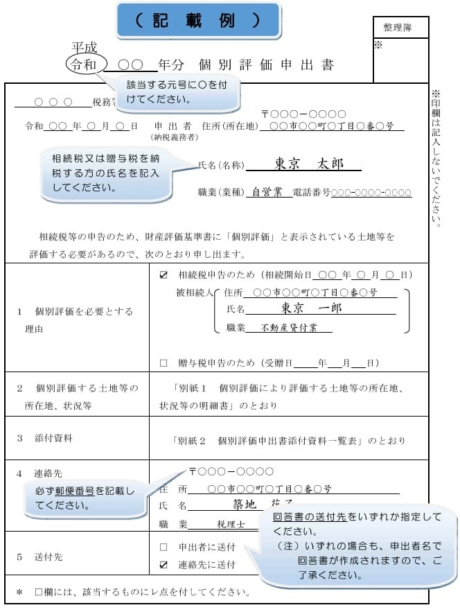 個別評価の申出書