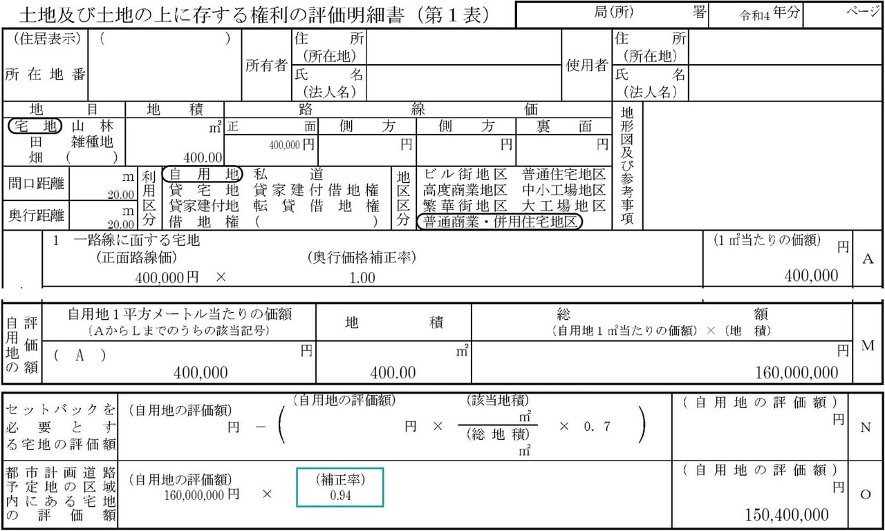 土地及び土地の上に存する権利の評価明細書