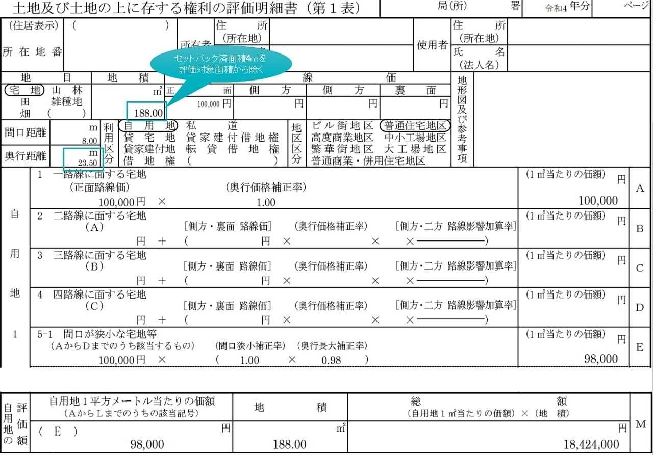 土地及び土地の上に存する権利の評価明細書